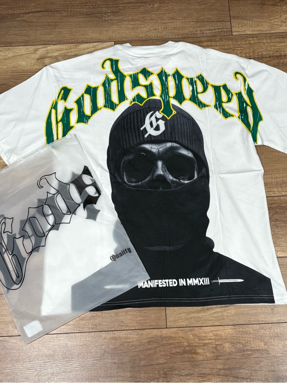 Godspeed Skulled Mask White Graphic Tee Short Sleeve Shirt Mens Large